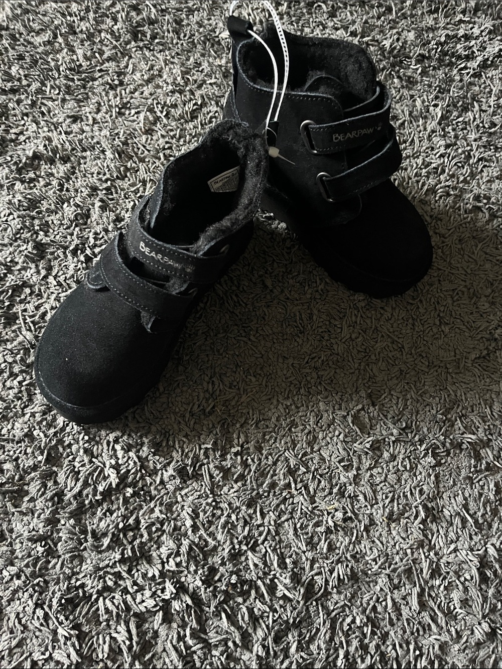 BearPaw Kids Black Hook-and-Loop Fleece-Lined Boots